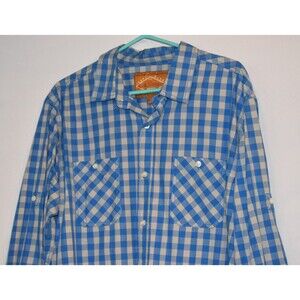Trade Mark Red Camel  Blue Gray Plaid Mens Button Down Shirt Size XL Handcrafted